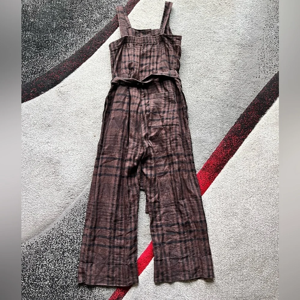 Everlane Brown Plaid Linen Jumpsuit